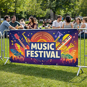 Bâche exposée dans un festival