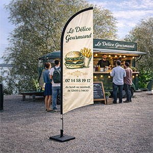Beachflag personnalisé avec logo d'un foodtruck
