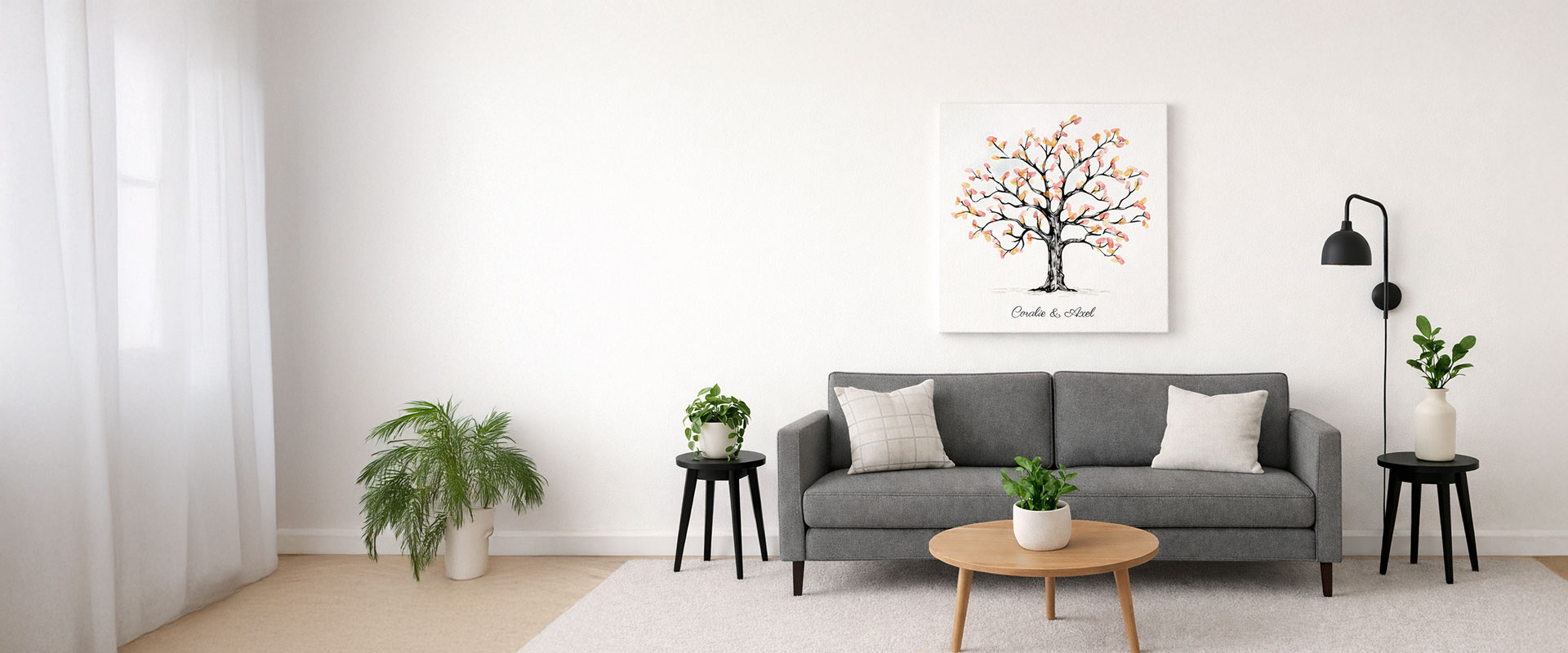 Souvenir de mariage personnalisé exposé dans un salon original